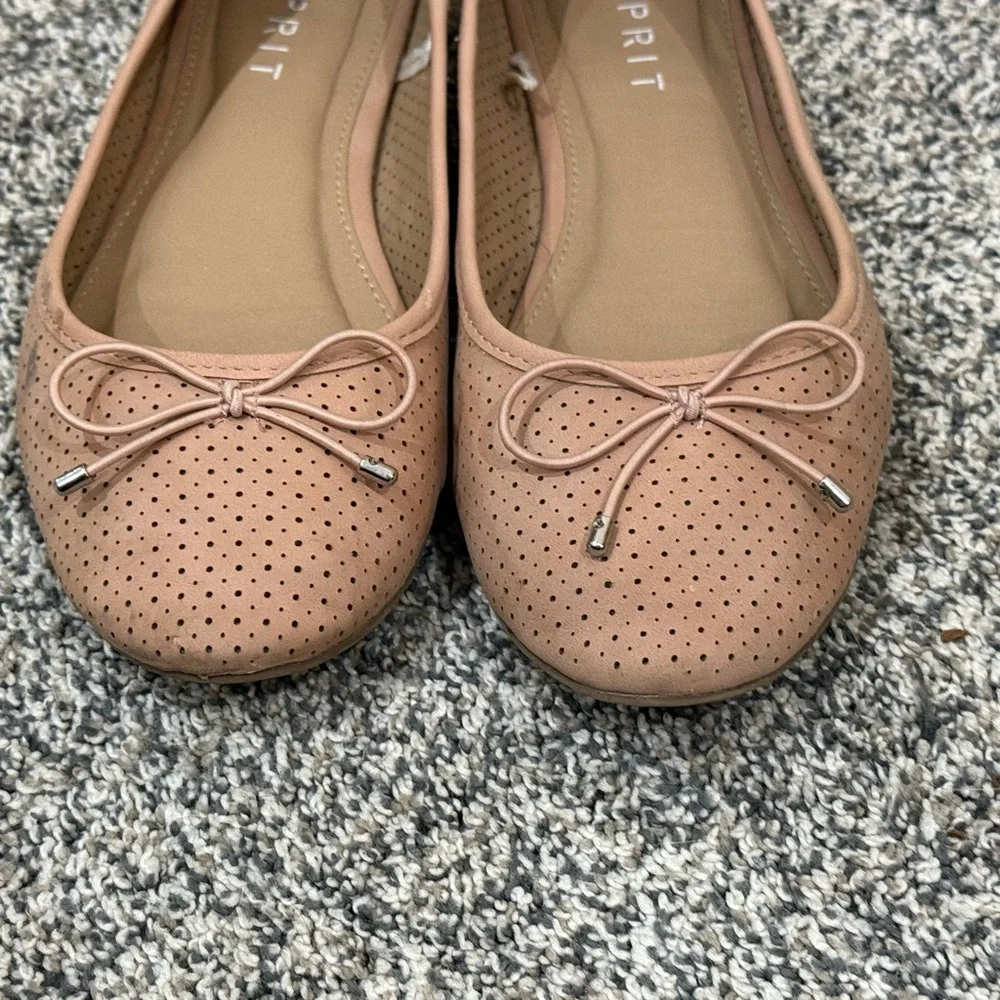 Esprit Womens Perforated Ballet Flats Blush Pink Nude Bow Round‎ Toe Size 9M